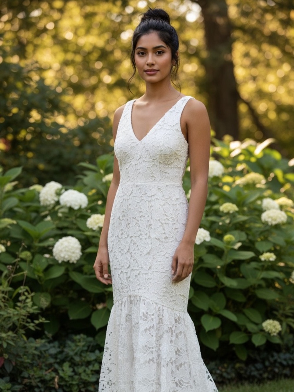 Tahari Ivory Lace V-Neck Wedding Gown